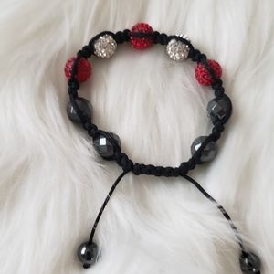 Red/Silver Rhinestone weaved pull string Bracelet